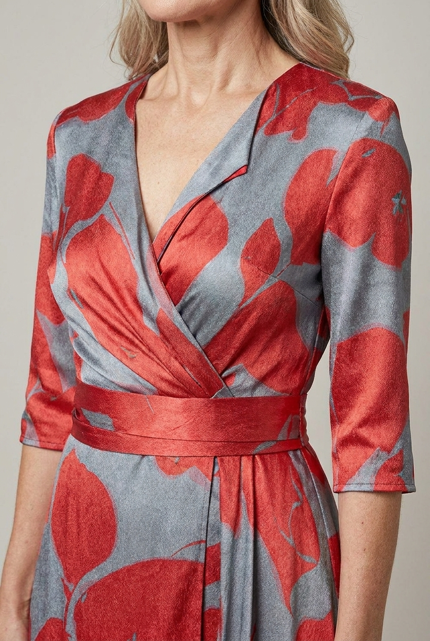 Tailored Midi Dress with V Neckline and Zip Closure