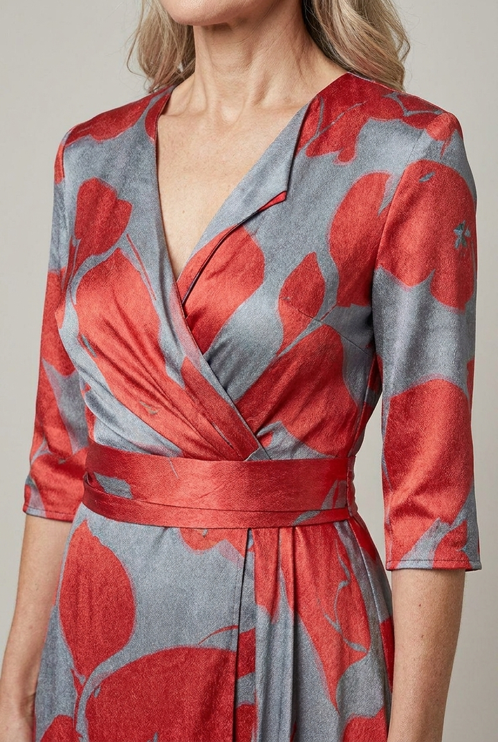 Tailored Midi Dress with V Neckline and Zip Closure