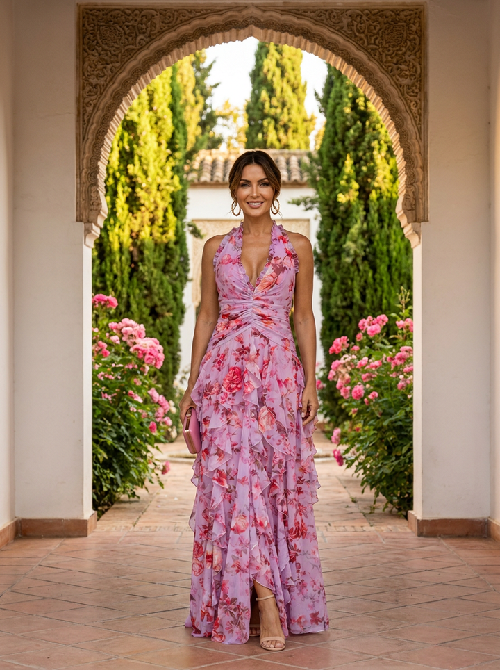 Trudy | Elegant Long Dress with Halter Neck