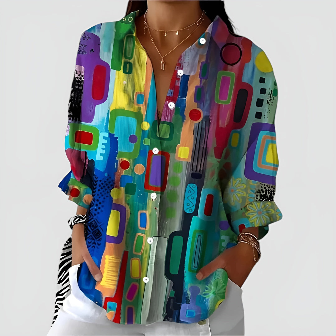 Cerelia - Comfortable Blouse with Geometric Pattern for a Modern Everyday Style