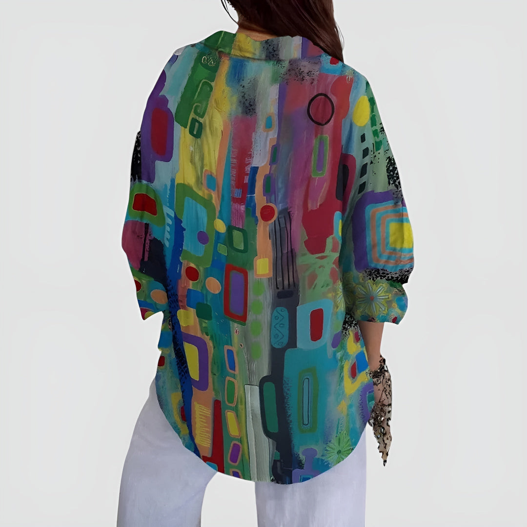 Cerelia - Comfortable Blouse with Geometric Pattern for a Modern Everyday Style