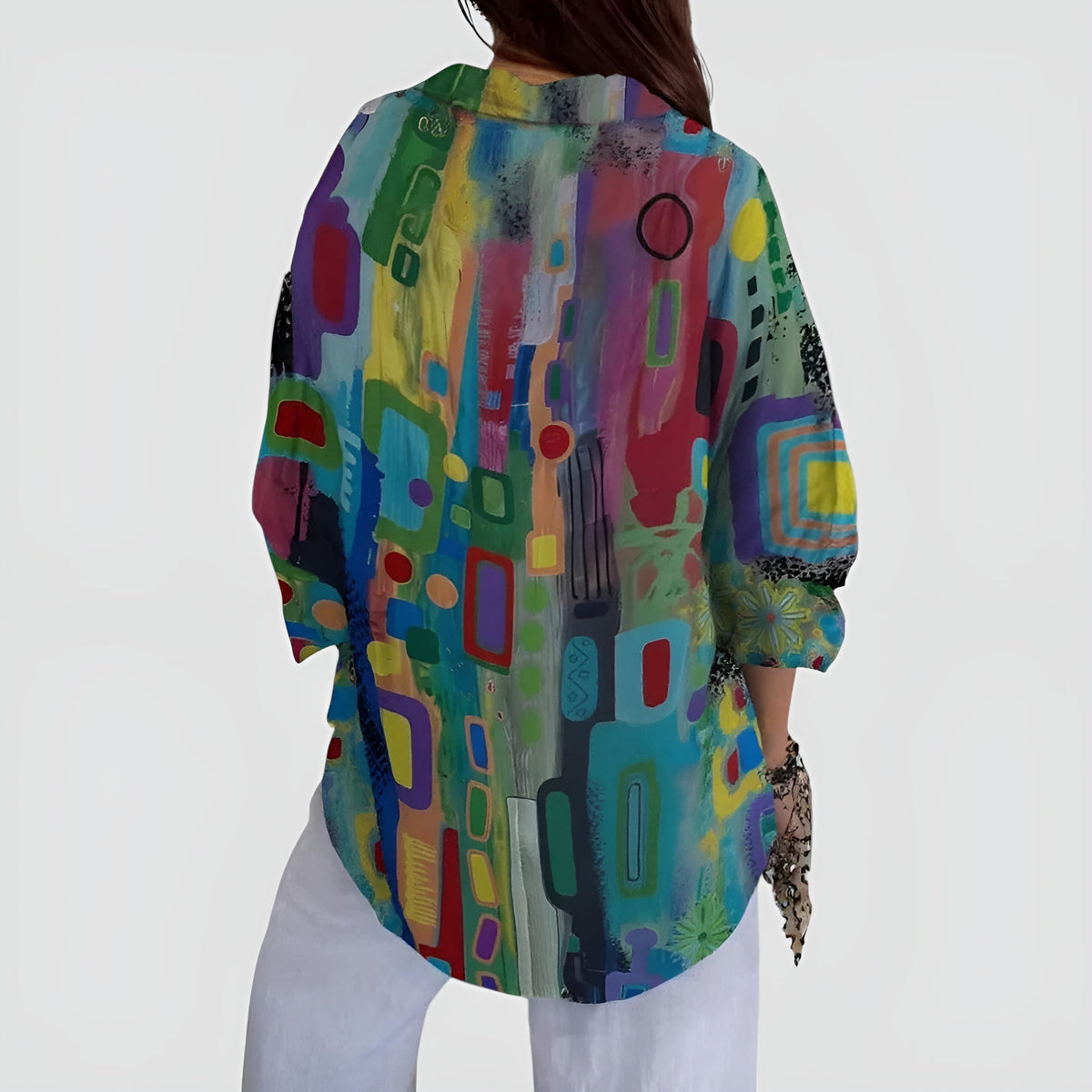 Cerelia - Comfortable Blouse with Geometric Pattern for a Modern Everyday Style