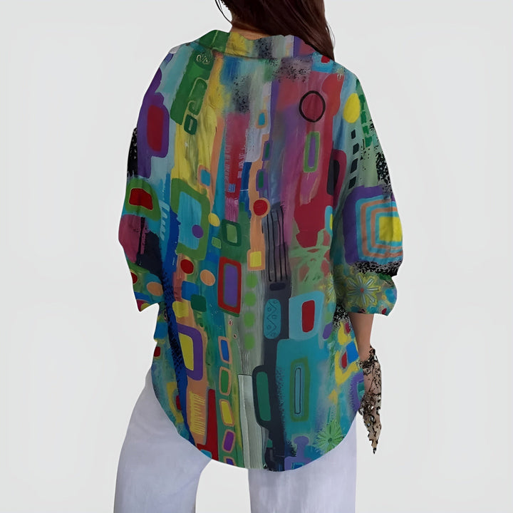 Cerelia - Comfortable Blouse with Geometric Pattern for a Modern Everyday Style