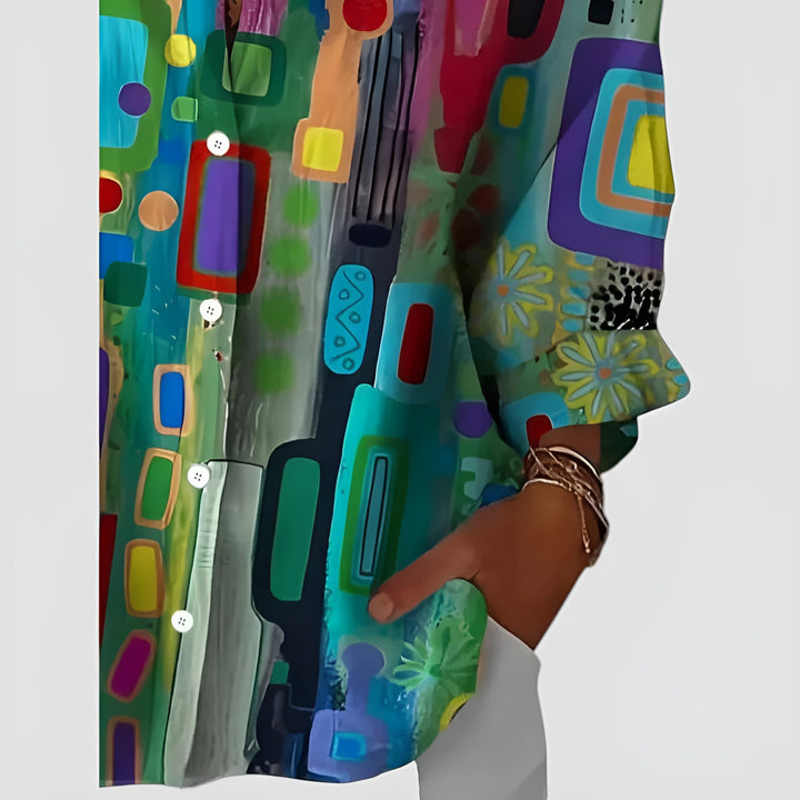 Cerelia - Comfortable Blouse with Geometric Pattern for a Modern Everyday Style