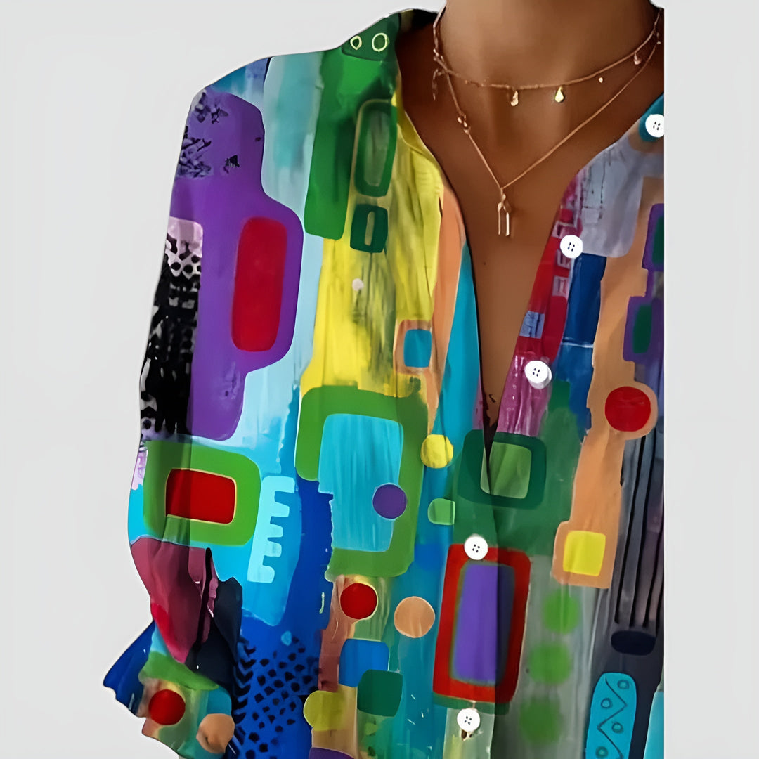 Cerelia - Comfortable Blouse with Geometric Pattern for a Modern Everyday Style