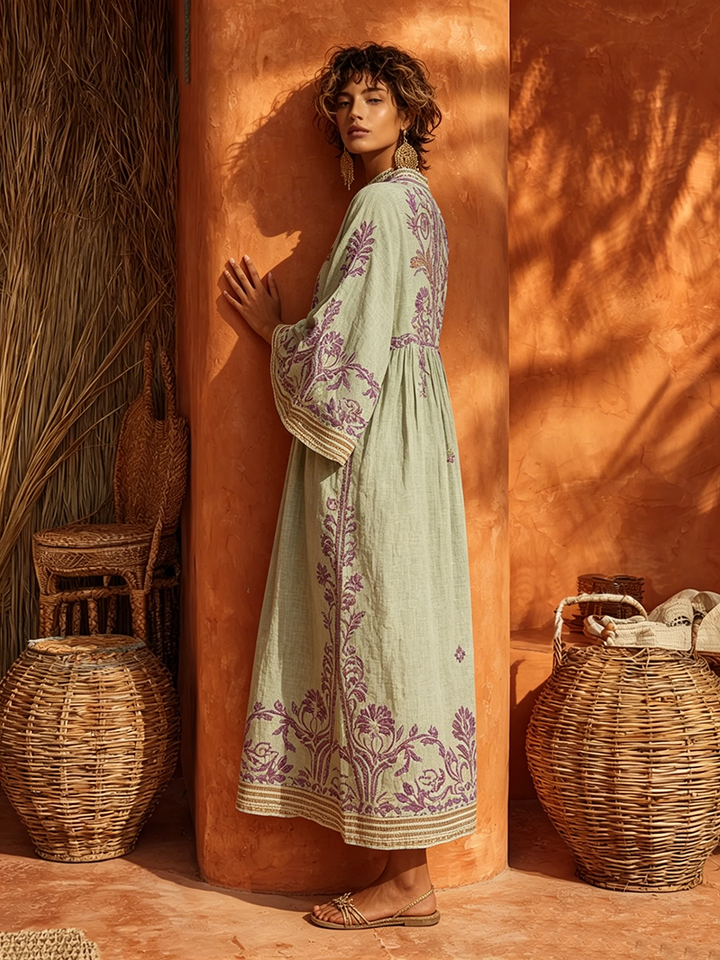 Celestina | Boho Embroidered Dress with Mediterranean Charm