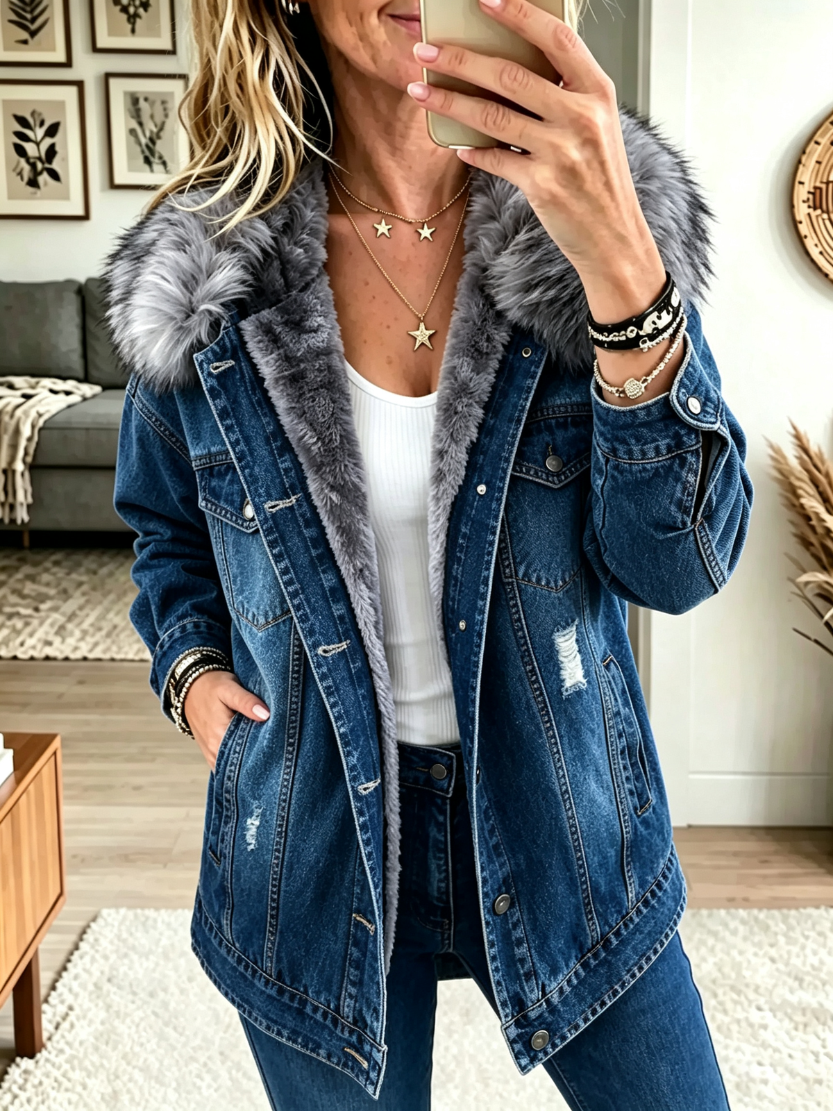 Faye | Faux-Fur Fleece-Lined Denim Jacket