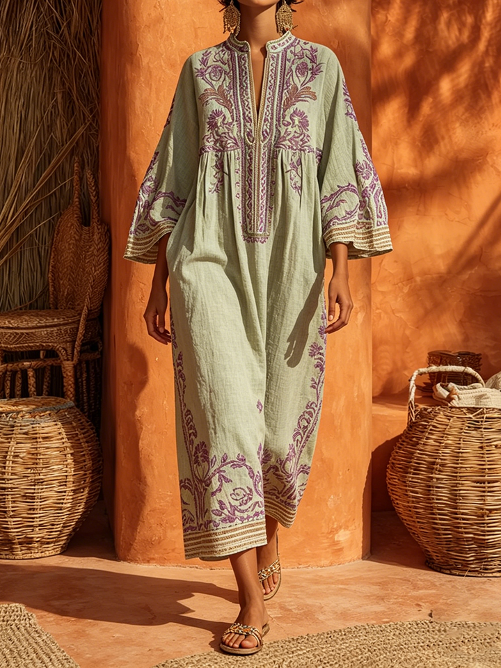 Celestina | Boho Embroidered Dress with Mediterranean Charm