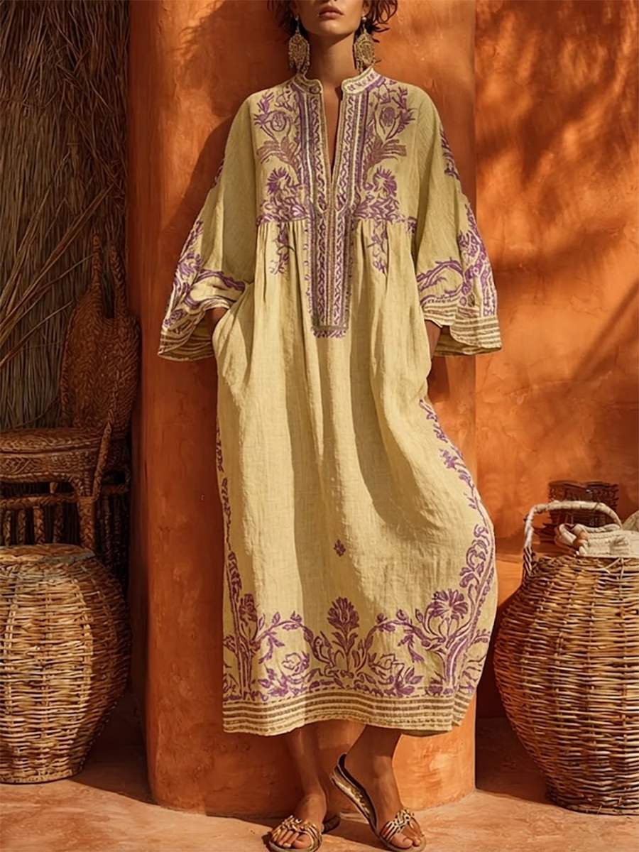 Celestina | Boho Embroidered Dress with Mediterranean Charm