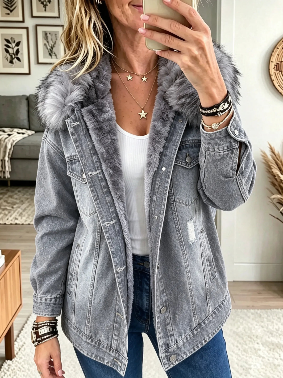 Faye | Faux-Fur Fleece-Lined Denim Jacket