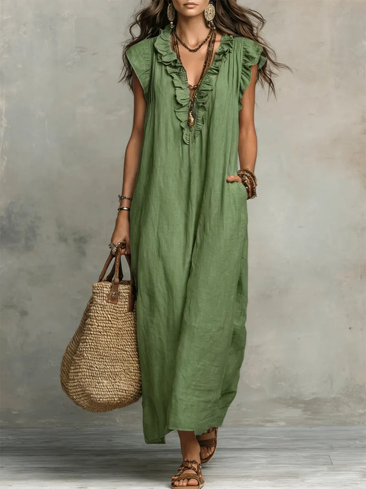 Katlyn - Flowy Linen Boho Maxi Dress