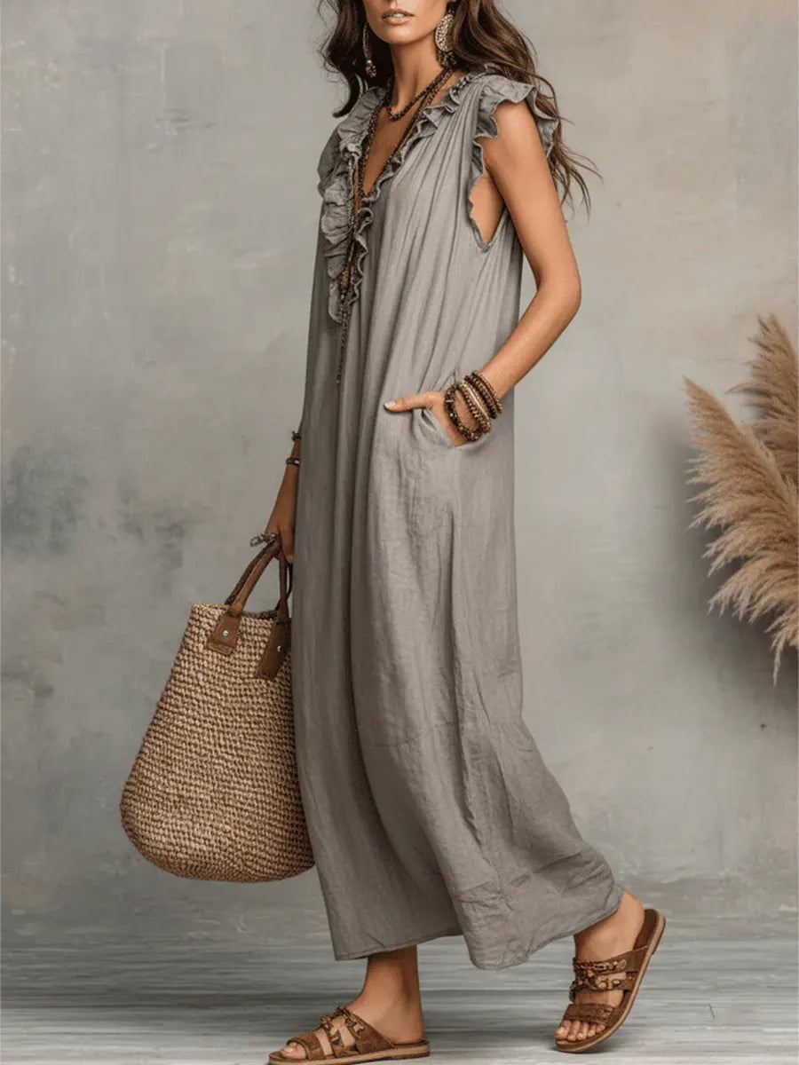 Katlyn - Flowy Linen Boho Maxi Dress