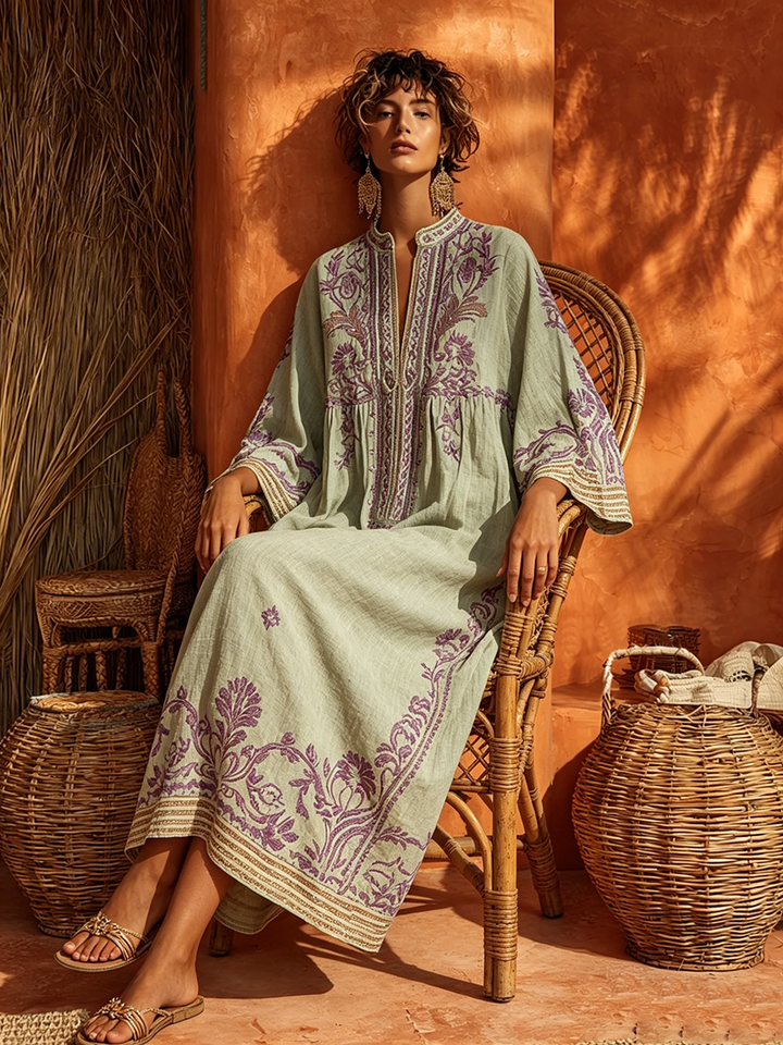 Celestina | Boho Embroidered Dress with Mediterranean Charm
