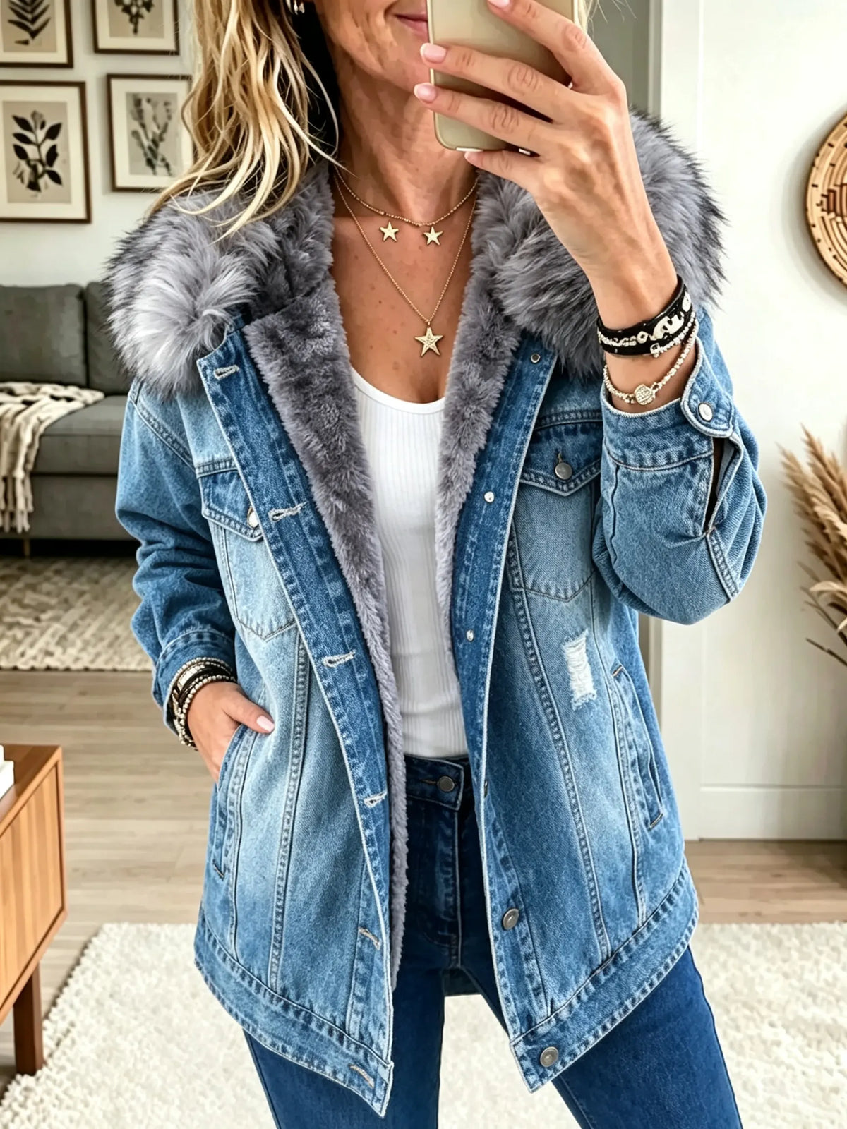 Faye | Faux-Fur Fleece-Lined Denim Jacket