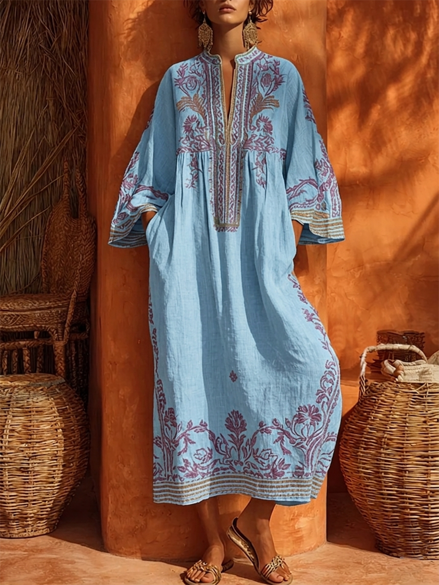 Celestina | Boho Embroidered Dress with Mediterranean Charm
