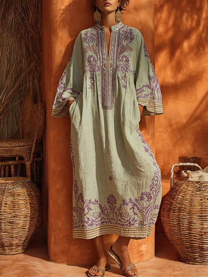 Celestina | Boho Embroidered Dress with Mediterranean Charm