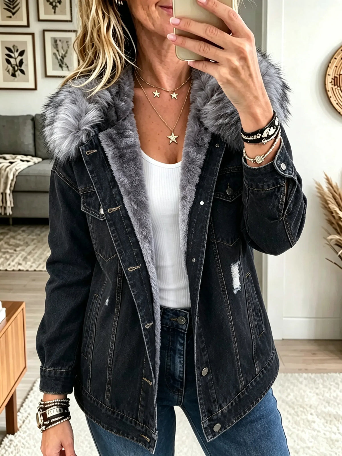 Faye | Faux-Fur Fleece-Lined Denim Jacket