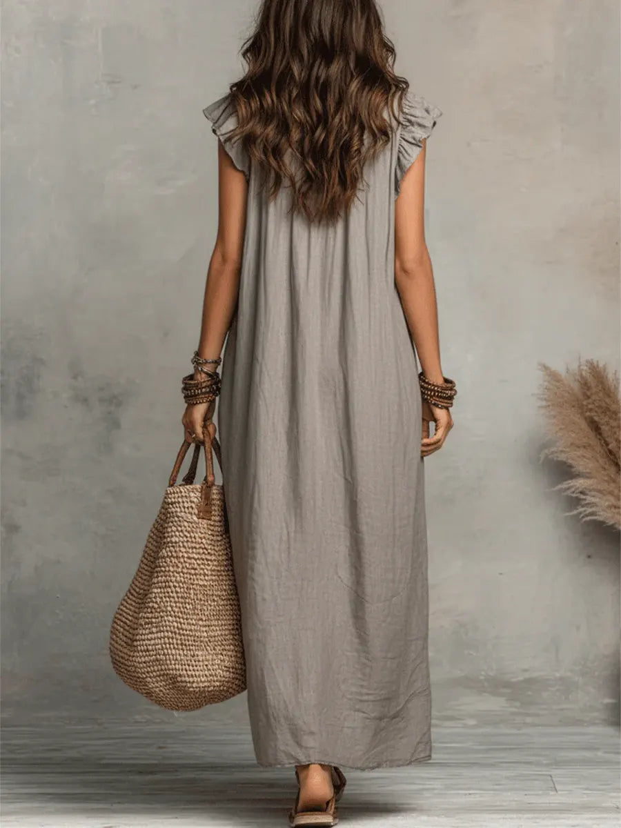Katlyn - Flowy Linen Boho Maxi Dress