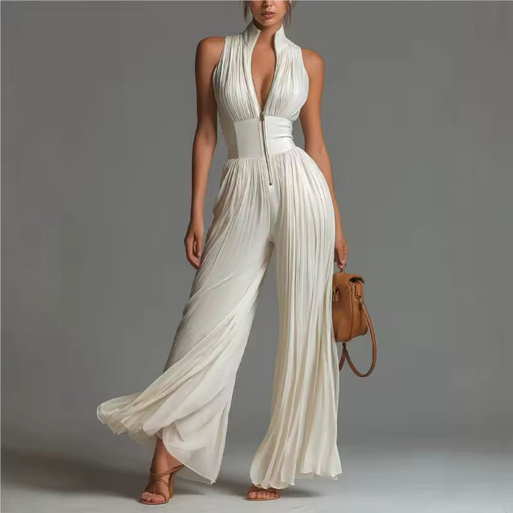 V-NECK JUMPSUIT WITH DEFINED WAIST