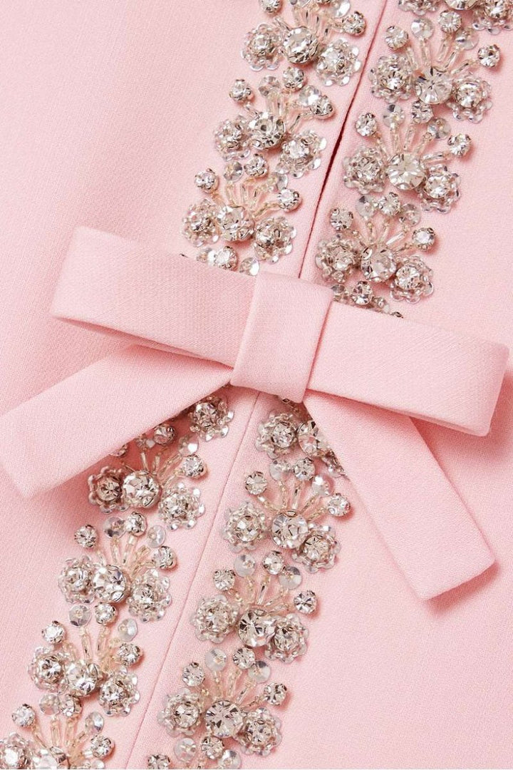 Wanda | Midi Satin Dress with Knot and Crystal Embellishments