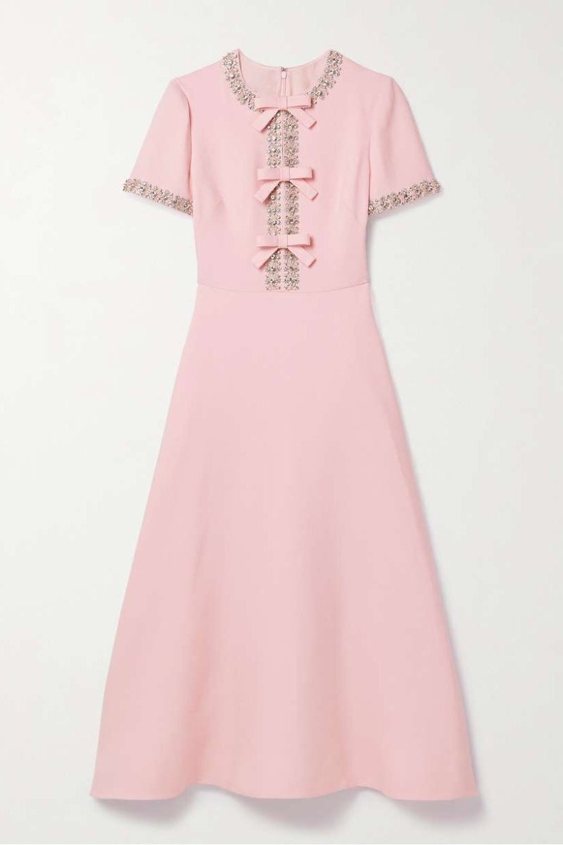 Wanda | Midi Satin Dress with Knot and Crystal Embellishments