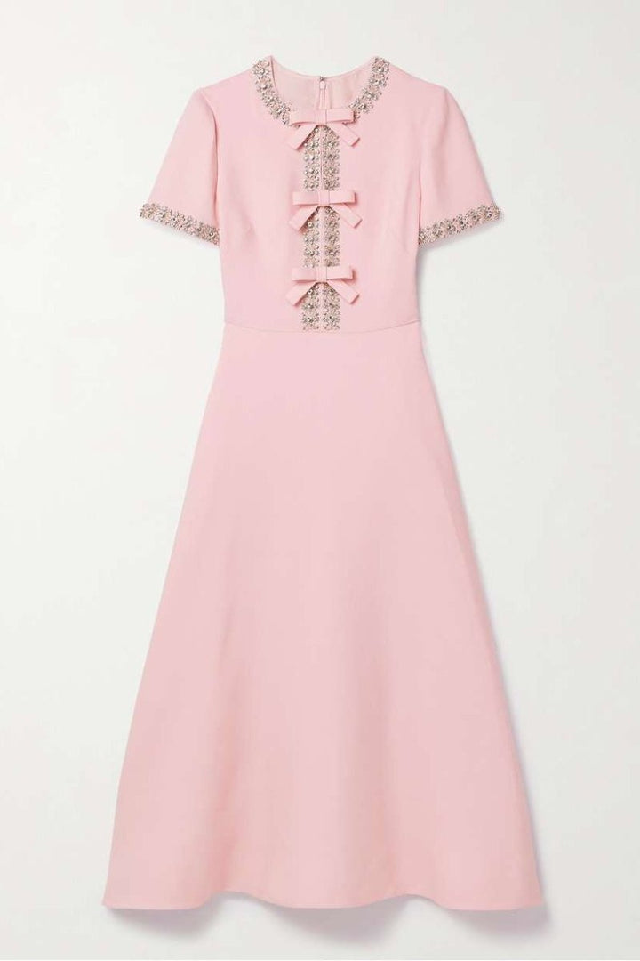 Wanda | Midi Satin Dress with Knot and Crystal Embellishments