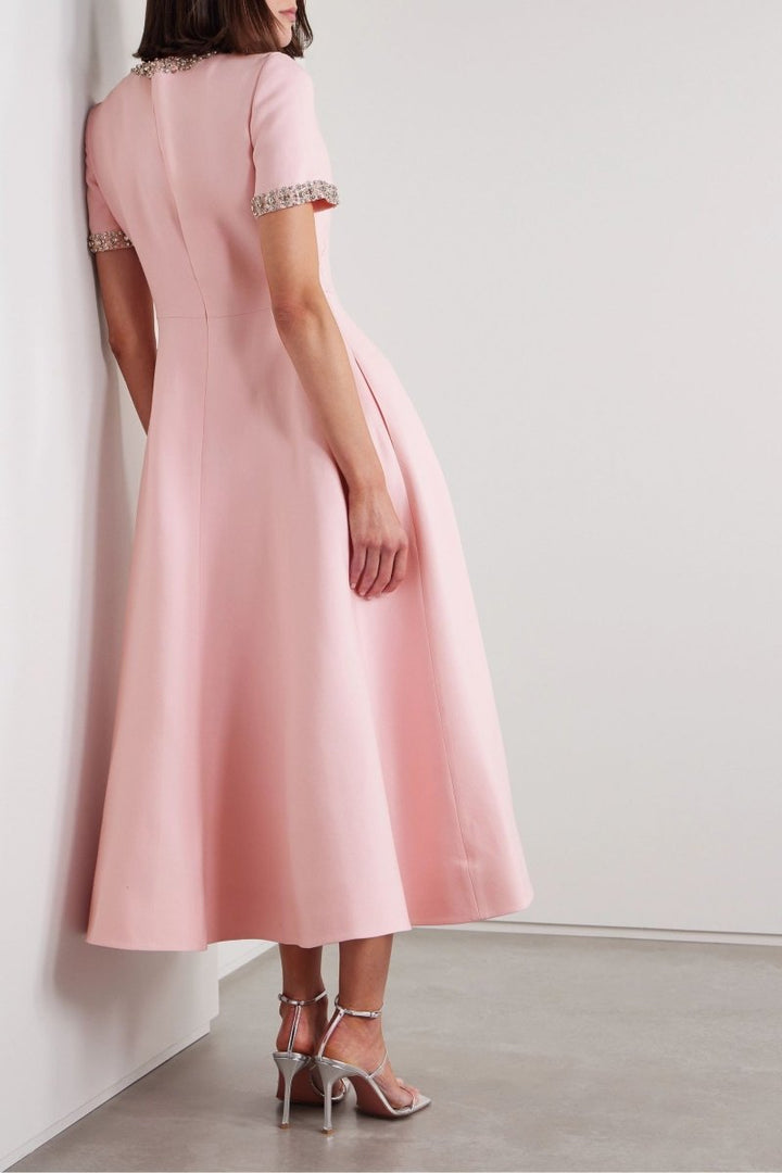 Wanda | Midi Satin Dress with Knot and Crystal Embellishments